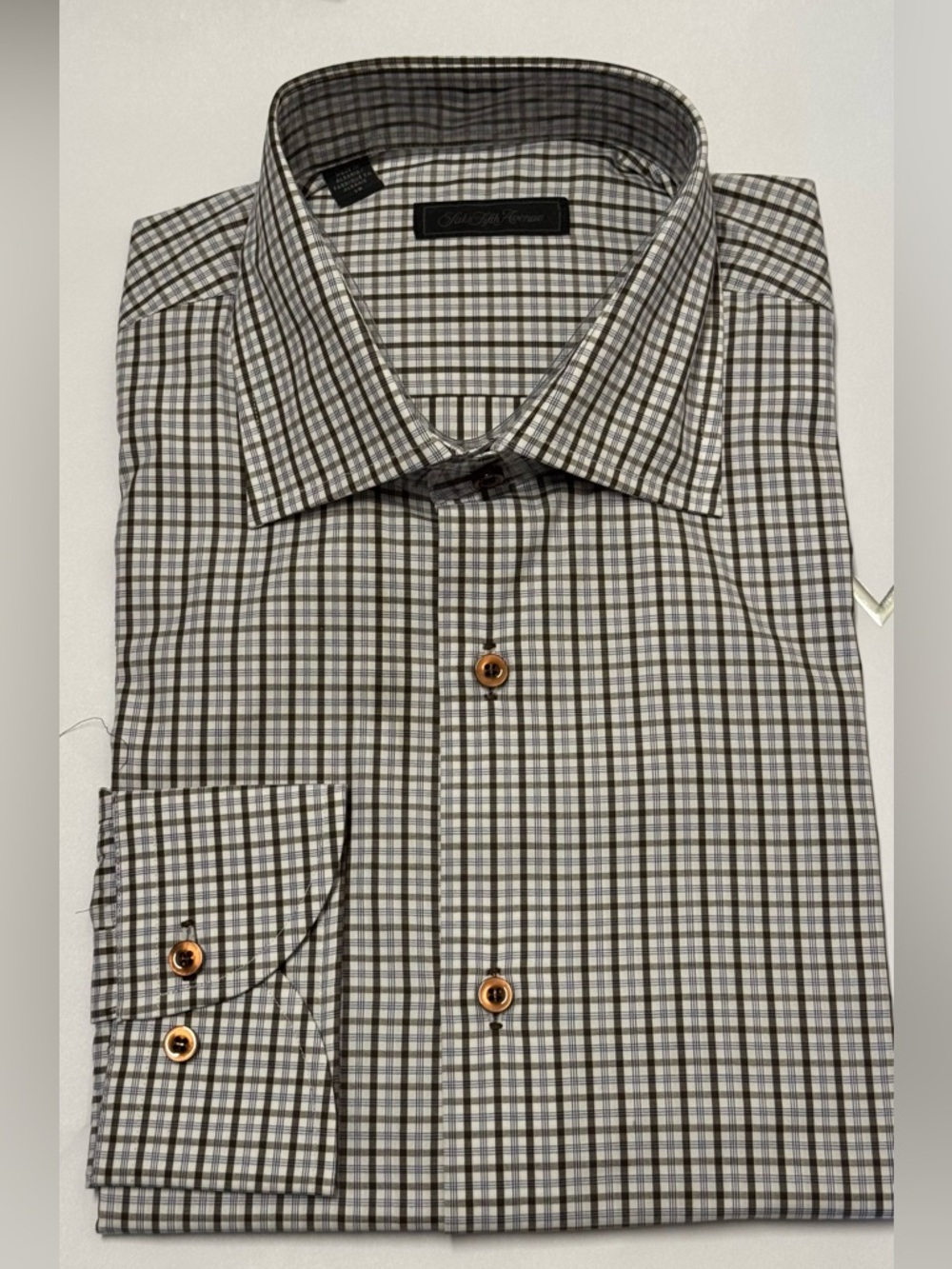 Saks Fifth Avenue Gray and White Checked Dress Shirt
